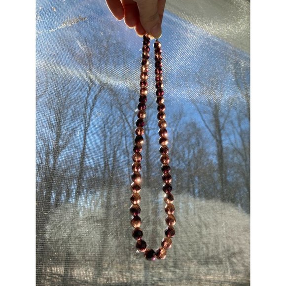 Facetted Plum Purple Crystal Bead Art Deco Necklace w 925 Sterling Silver Clasp - Picture 6 of 8